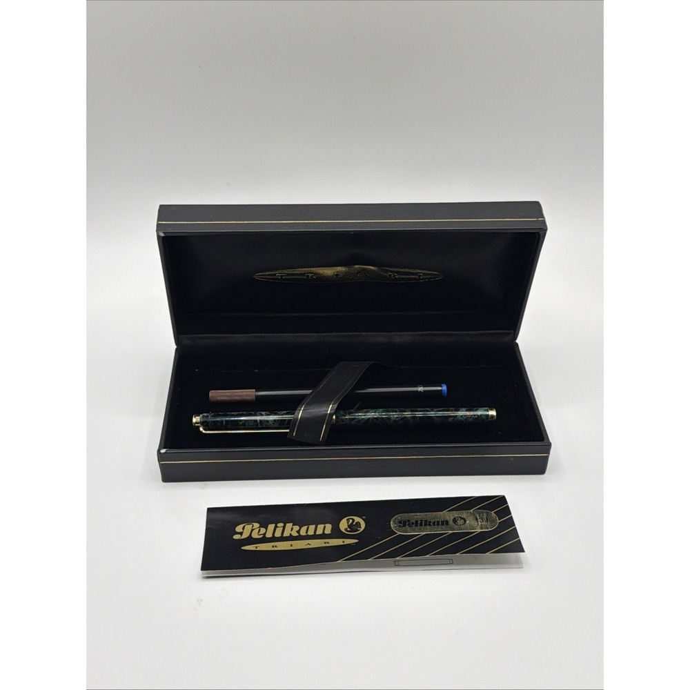 Vintage Pelikan Triari Ball Point Pen Green Marble & Gold